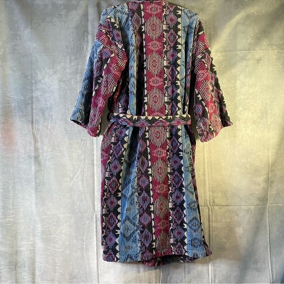 Oscar De La Renta Aztec Loungewear Bathrobe Vintage Heavy Terry Cloth OS - Picture 2 of 8